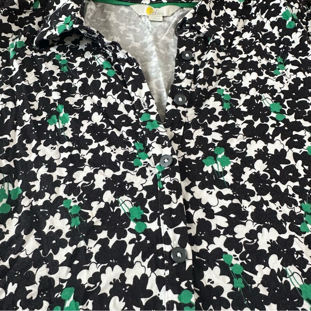 Boden Alma Floral Jersey Knit Dress 8 Button Front Knee Teacher Black Green Prep - Picture 13 of 15